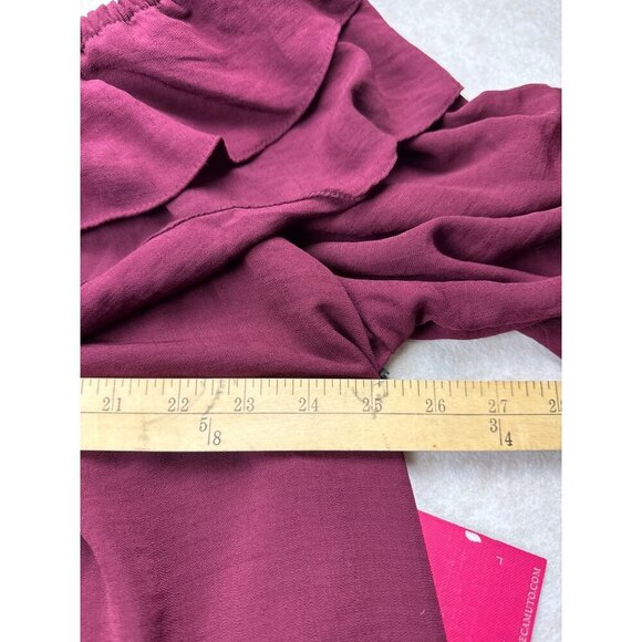 Vince Camuto Women's Top Burgundy Ruffle Pop Over Short Sleeve Plus Size 3X NEW - Picture 5 of 9